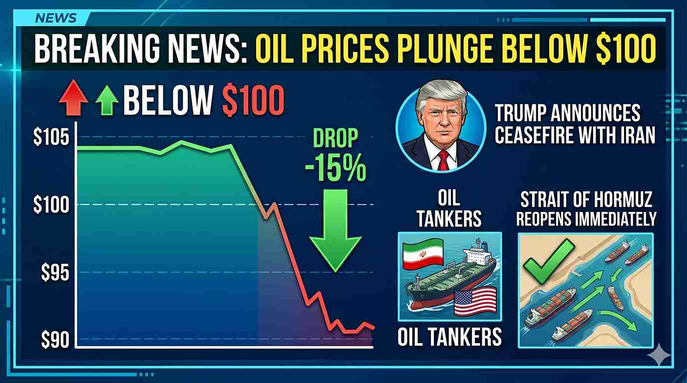 Oil Falls Below $100 After US-Iran Ceasefire